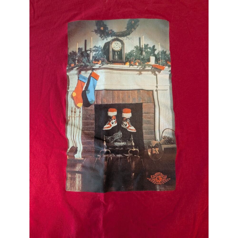 Nike Air T Shirt 85 Jordan 1 Chicago Sneakers Holiday Christmas Red Tee Medium - Picture 2 of 7
